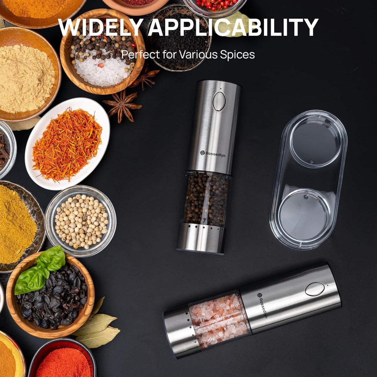 Upgraded Larger Capacity Electric Salt and Pepper Grinder Set Rechargeable with LED Light, Stainless Steel Refillable Pepper Mill Set with 6 Adjustable Coarseness for Kitchen, Outdoor, BBQ