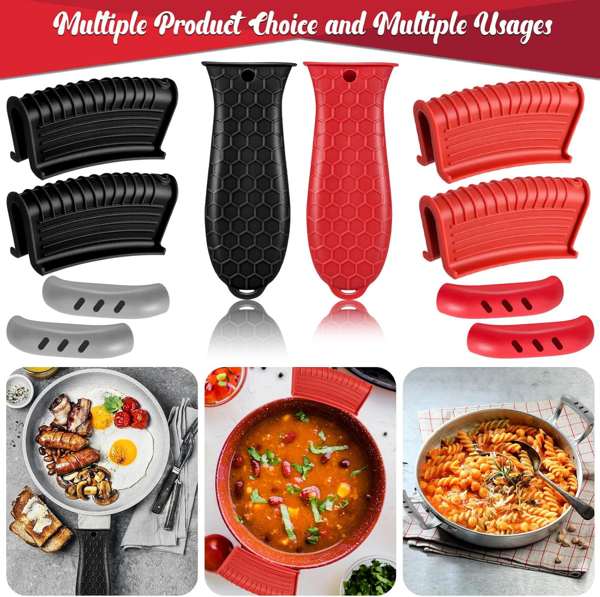 8 Pcs Cast Iron Handle Cover, Silicone Hot Handle Holder, Heat Resistant Cast Iron Skillet Covers Potholder for Frying Pans and Griddles Kitchen Supplies
