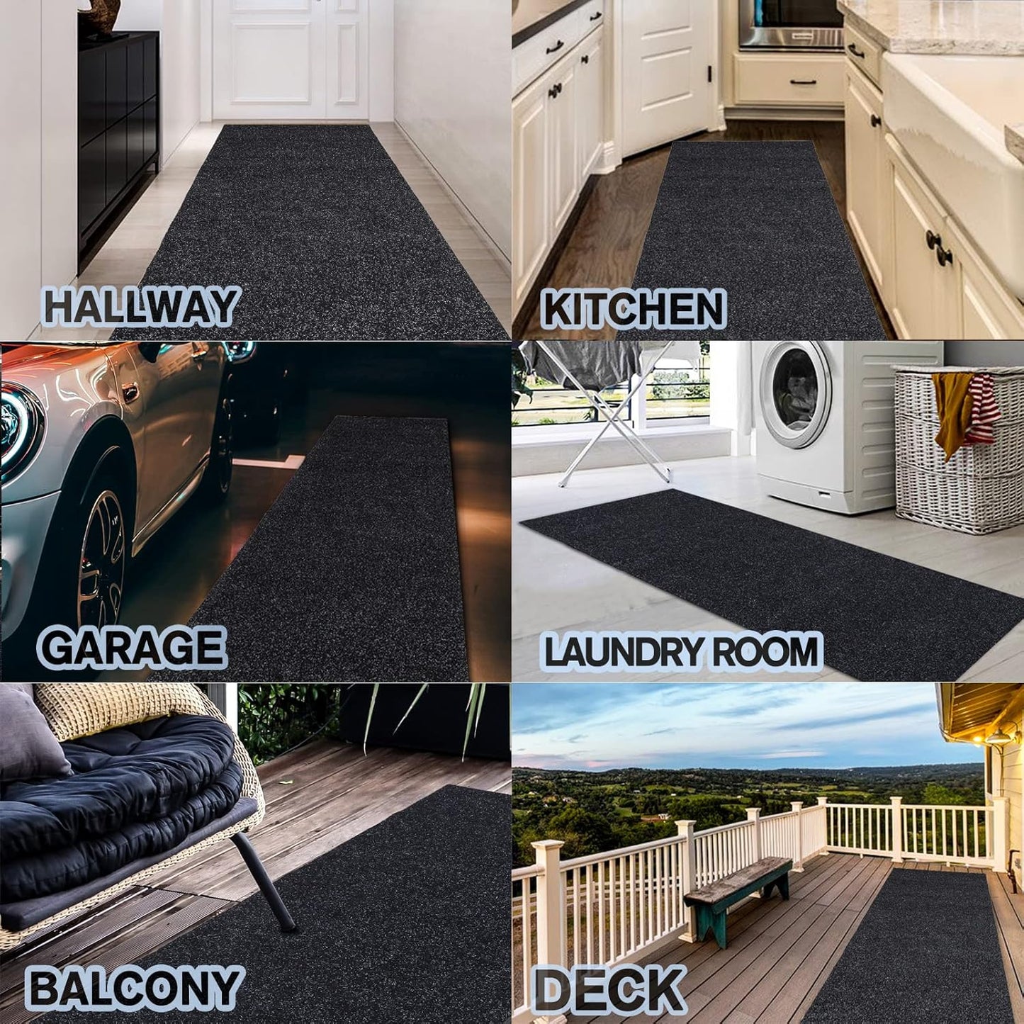 Custom Size Backed Non-Slip Area Rugs Runner, Easy Clean, Waterproof Runner Rugs for Hallway Entryway, Kitchen, Laundry, 3FT x 8FT, Black