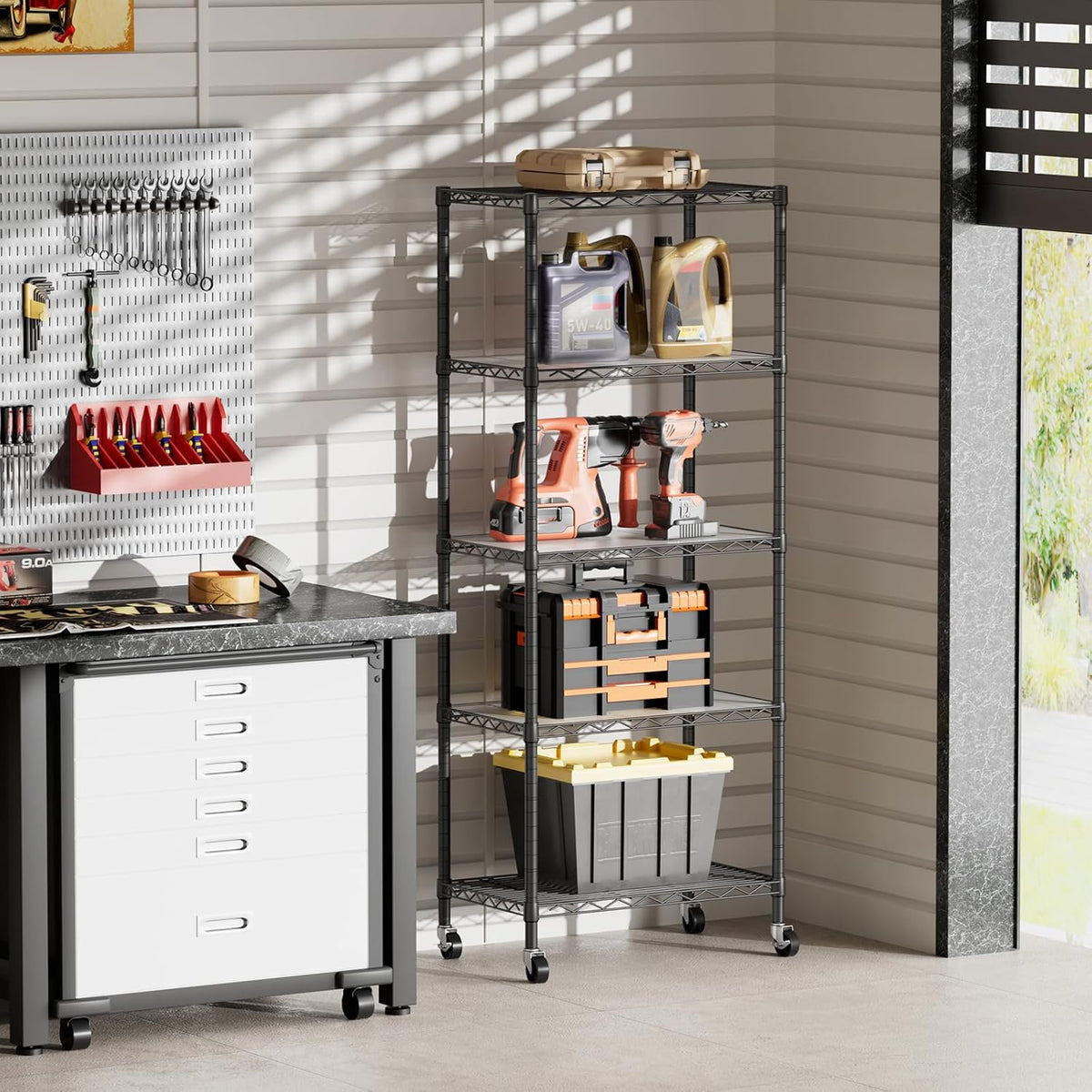 SINGAYE 5 Garage Heavy Duty Shelving Unit Kitchen Pantry Close Home Organizers and Storage Bathroom Shelf Laundry Room Organization Industrial Book Metal Wire Adjustable Shelves