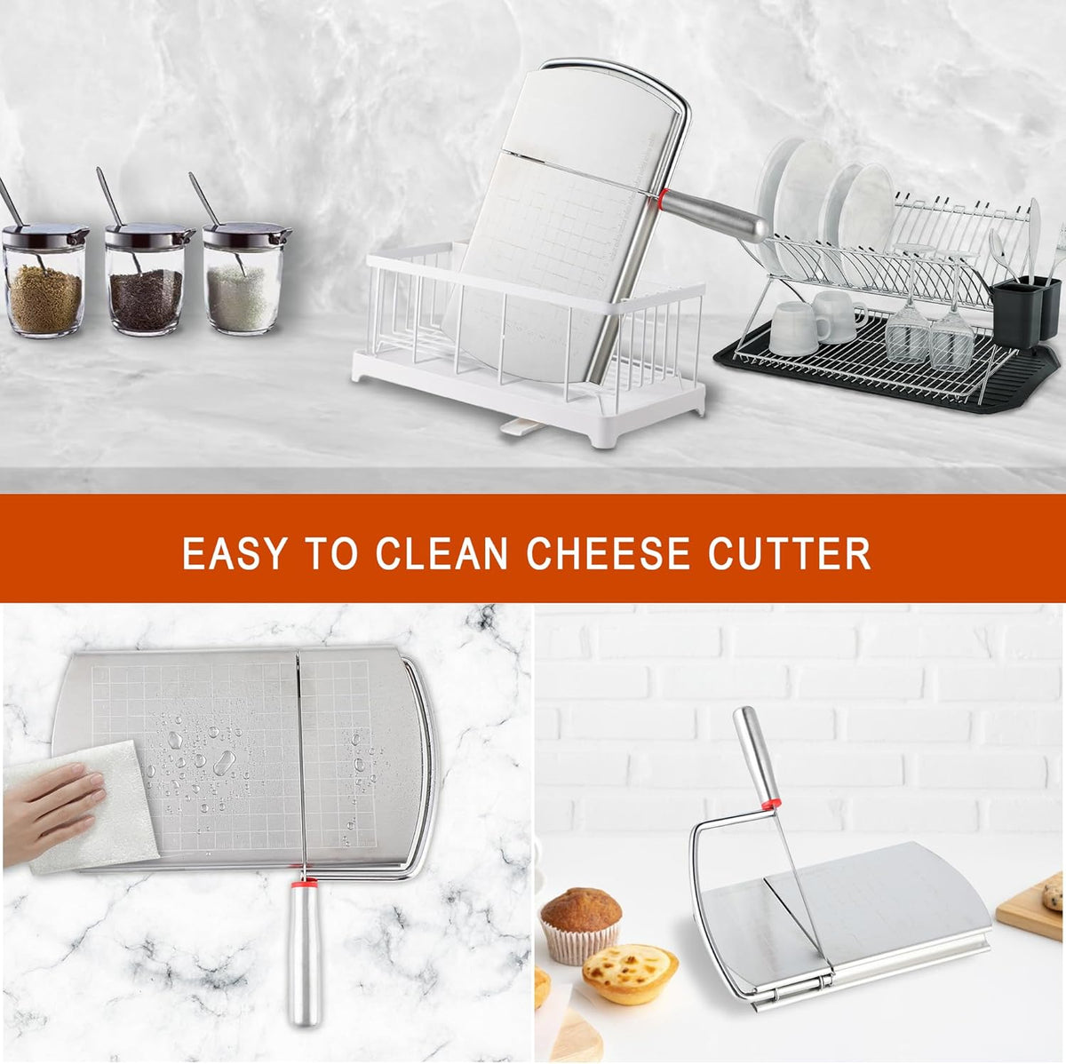 Cheese Slicer, Multipurpose Cheese Cutter Stainless Steel Cheese Slicers for Block Cheese, Butter, Sausages, Fruits Kitchen Gadget Cheese Cutting Board