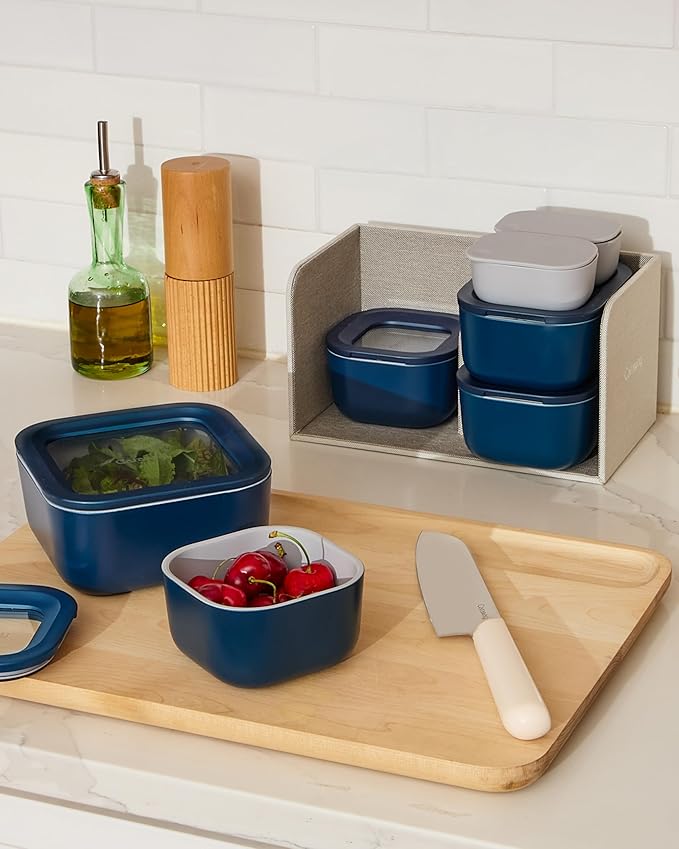 Caraway 22pc Glass Food Storage Set - Storage Containers for Food - Non-Toxic Ceramic-Coated Glass - Air Release Technology - Compact & Stackable Design - Sage