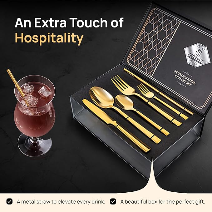 Home Haven Luxury Gold Silverware Set for 8, Heavy Duty Gold Flatware Set for 8, 18/10 Stainless Steel Cutlery Dishwasher Safe, Flatware for Special Occasions, Home & Restaurant Use (48 Pieces for 8)