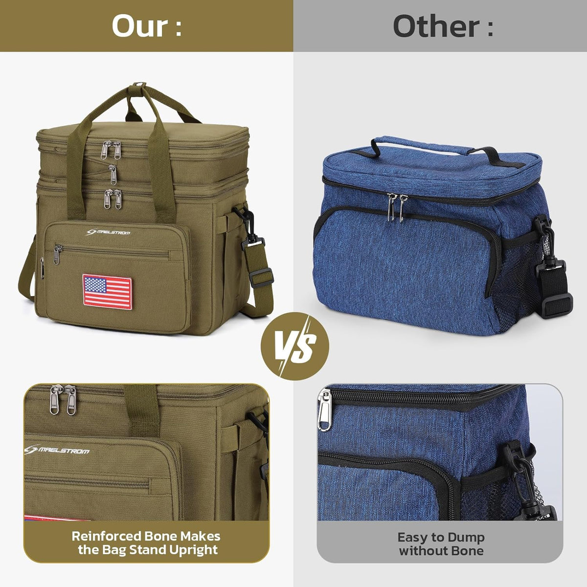 Maelstrom Tactical Lunch Box for Men, 23L Insulated Lunch Bag, Expandable Double Deck Cooler Bag, Lightweight Leakproof Tote Bag With Side Tissue Pocket, Suit For Men and Women, Khaki
