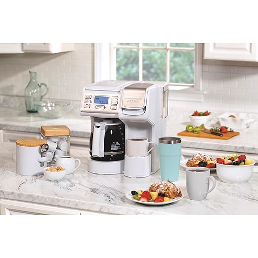 Hamilton Beach FlexBrew Trio 2-Way Coffee Maker, Compatible with K-Cup Pods or Grounds, Combo, Single Serve & Full 12 Cup Coffee Pot, White, Fast Brewing, Removeable Reservoir