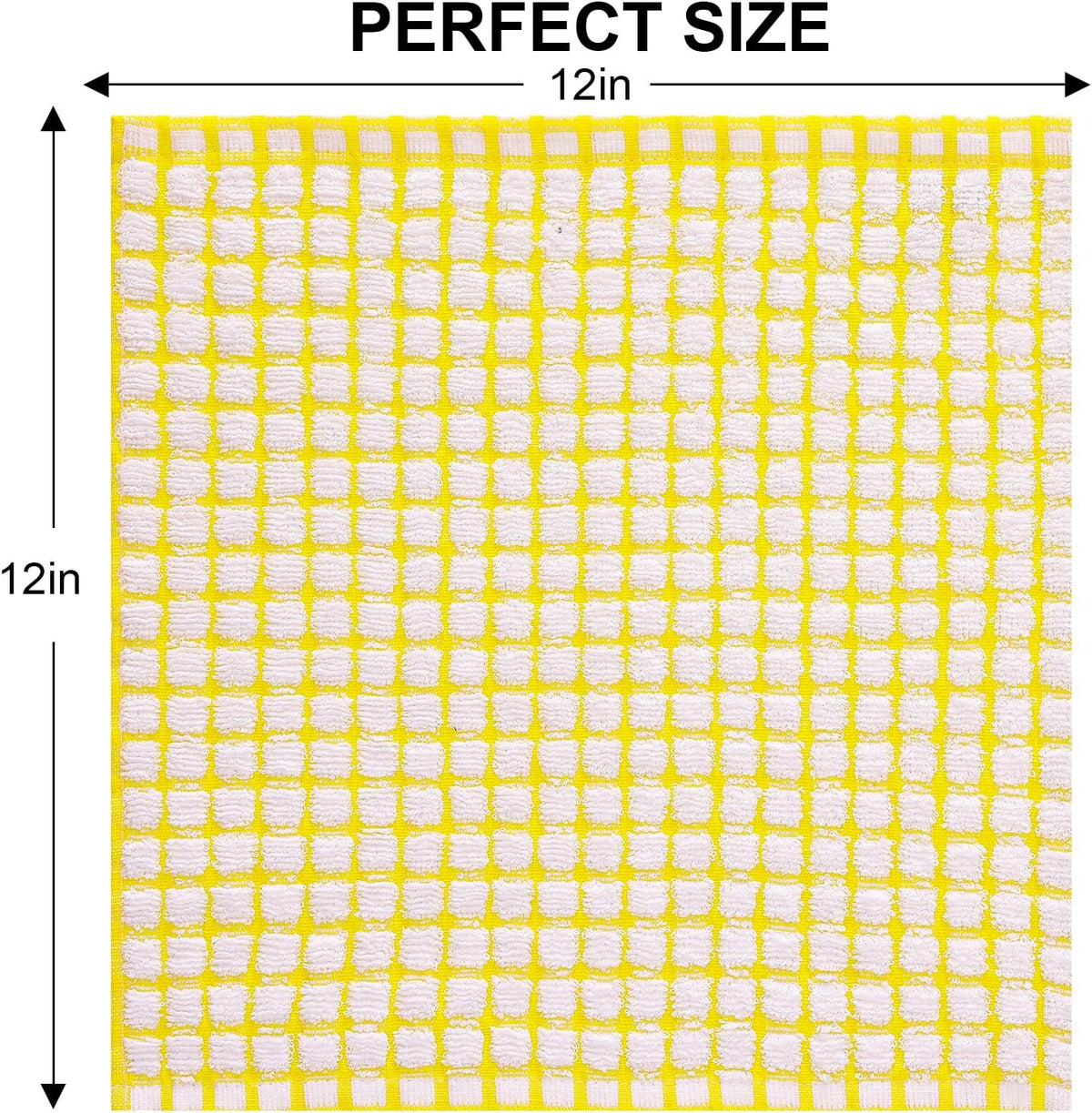 Kitinjoy Cotton 8 Pack Terry Kitchen Dish Cloths, 12 x 12 Inches Super Soft and Absorbent Dish Rags, Quick Drying Dish Towels for Washing Dishes, Yellow