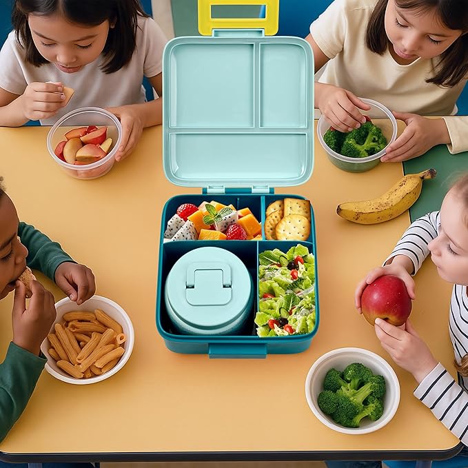 Bento Lunch Box for Kids with 8oz Soup Thermo Leak-Proof Lunch Food Containers with Snack Sauce Container for Kid Toddler Girls Boys to School (Screaming Dinosaur)