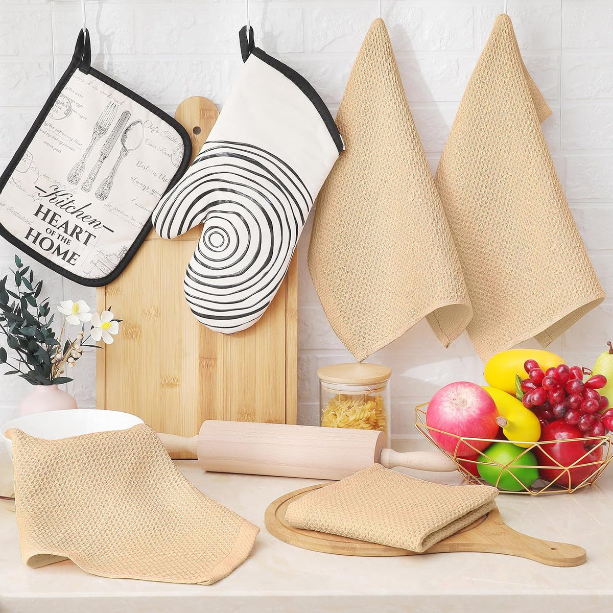 Homaxy 100% Cotton Waffle Weave Kitchen Dish Cloths, Ultra Soft Absorbent Quick Drying Dish Towels, 12 x 12 Inches, 8-Pack, Apricot