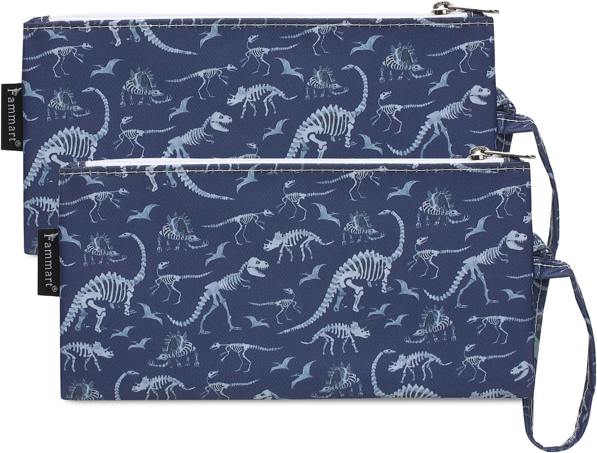 Reusable Sandwich Bag/Snack Bag for Kids & Adults, Dual Layer Lunch Bag with Handle, Washable, Food Safe, BPA Free (2-Pack, Dinosaur Fossil)
