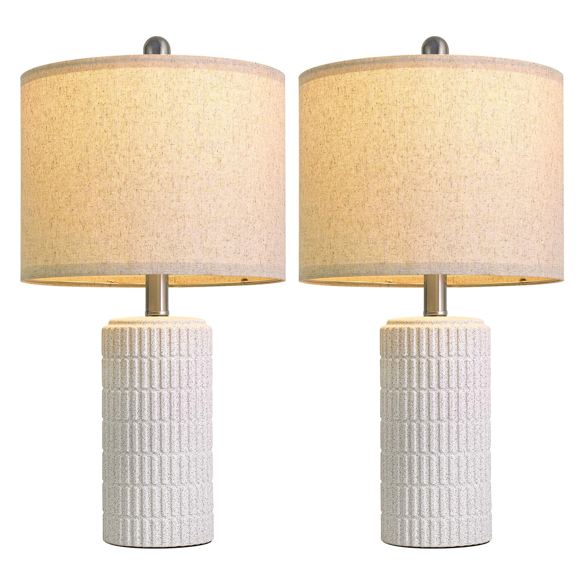 PoKat 20.75" Stone-Like Farmhouse Ceramic Table Lamps Set of 2 for Bedroom, White Bedside Lamps for Night Stands, Matte-Textured Decor Nightstand Table Lamps for Living Room End Table White