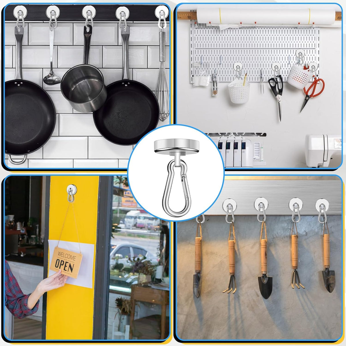 Magnetic Hooks, 70Lbs Heavy Duty Magnetic Hooks with Swivel Carabiner for Cruise Cabins, 6 Pack Extral Strong Neodymium Magnet Hooks for Hanging, Metal Magnetic Hanger for Toolbox, Grill, Fridge
