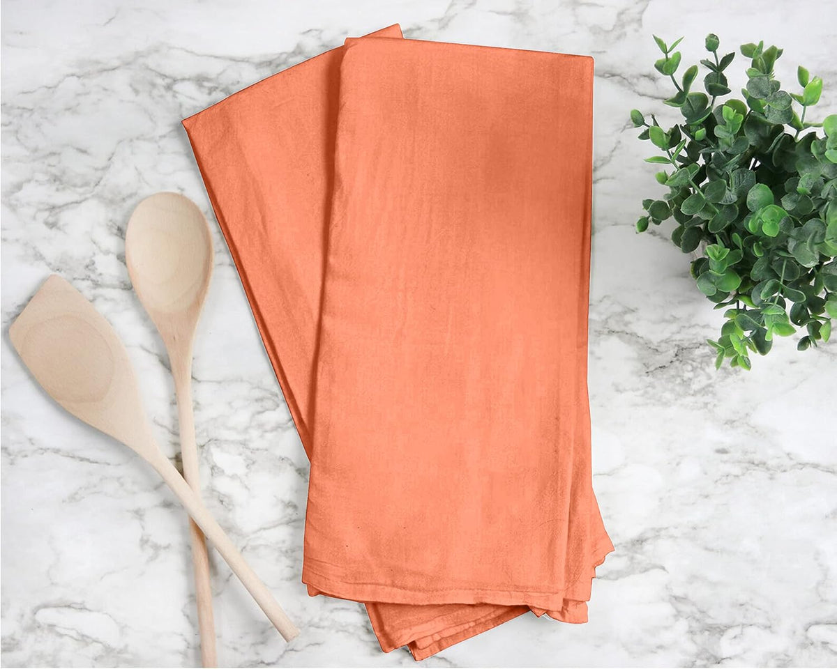 RUVANTI Flour Sack Towels 50 Pack 28x28 Inch, 100% Cotton Tea Towel, Reusable, Machine Washable, Absorbent BarTowels - Dish Cloth Perfect for Drying Dishes & Cleaning - Orange