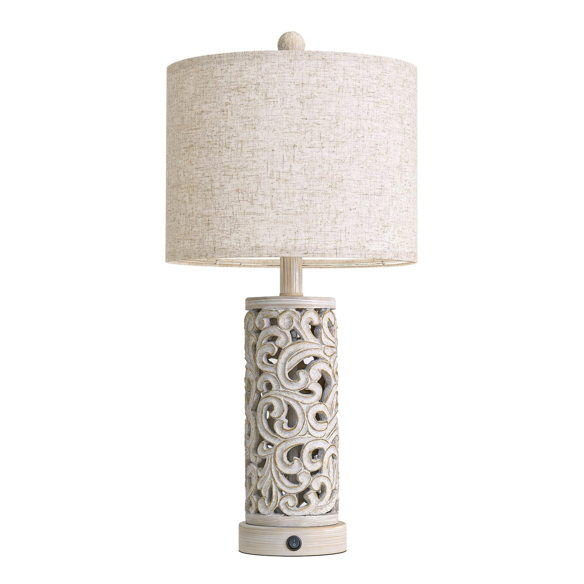 OYEARS 22'' Farmhouse Table Lamp for Living Room, Bedside Lamp with 2 USB Ports for Bedroom, Rustic Nightstand Lamp with Linen Lampshade for Office Hallway Home Decor, Distressed Grey (Bulb Included)