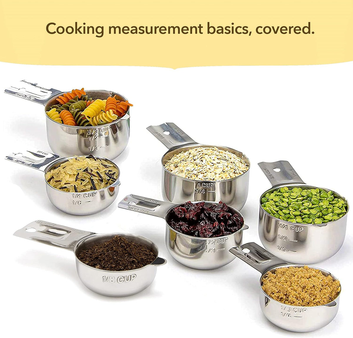 Simply Gourmet Measuring Cups Set of 7, Stackable, 304 Premium Stainless Steel, Kitchen Gadgets for Measure Liquid and Dry Ingredients, Cooking & Baking