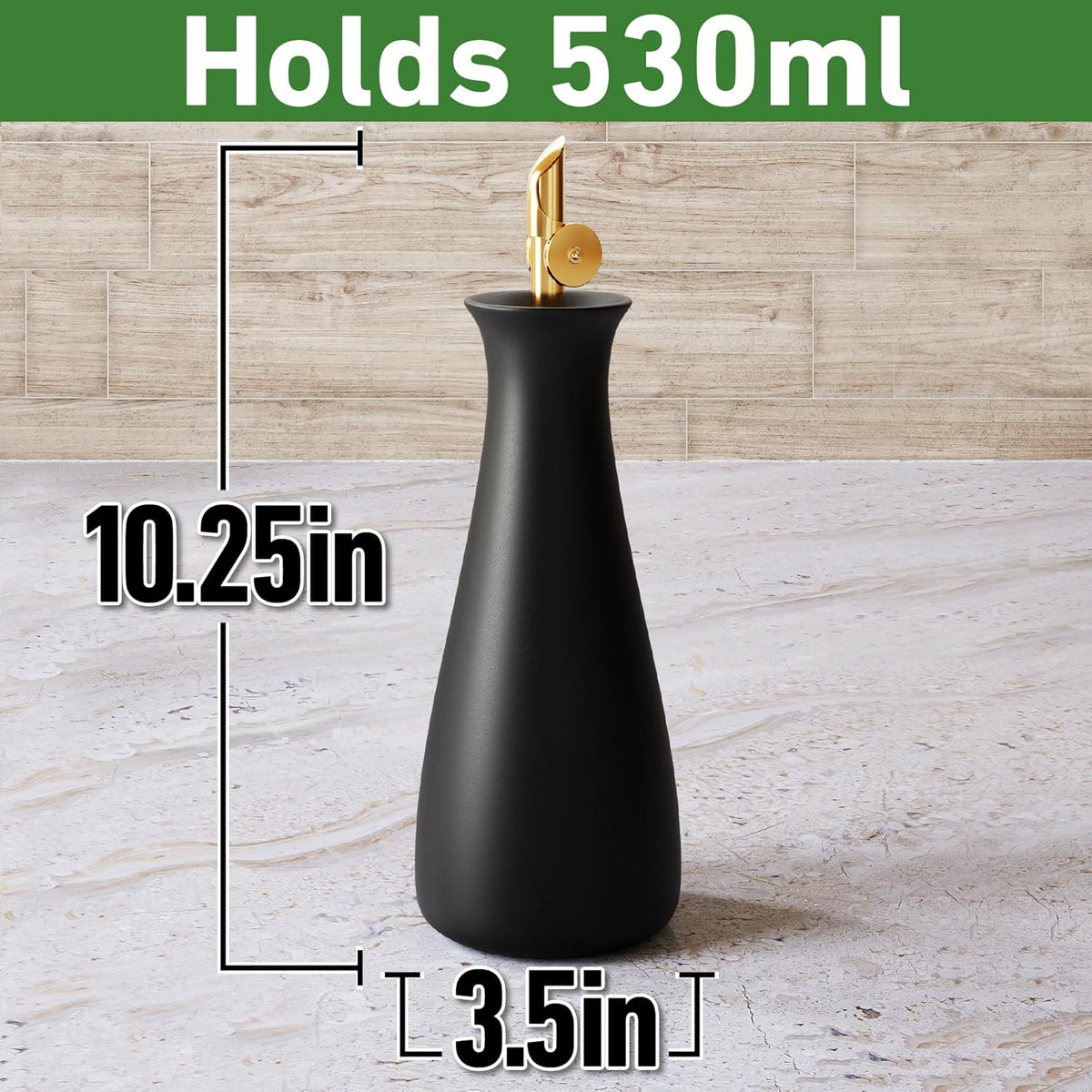 HB Design Co. Ceramic Olive Oil Dispenser with Self-Closing Gold Spout - 530 ML Capacity Matte White Ceramic Oil Dispenser for Kitchen - Leak Proof EVOO Dispensing Bottle