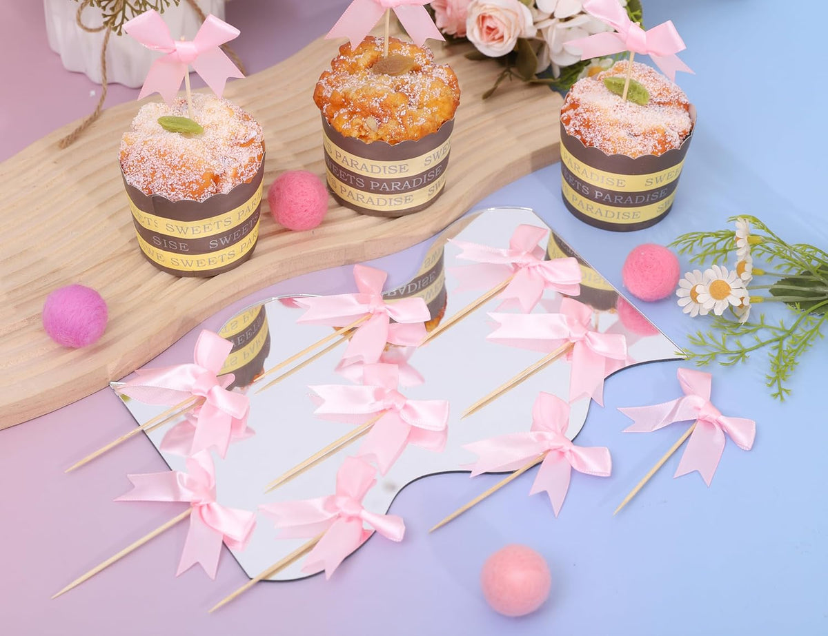 Coquette Pink Bow Cupcake Toppers - Bow Cake Toppers, Birthday Decorations, Bridal Shower & Bachelorette Party Decorations