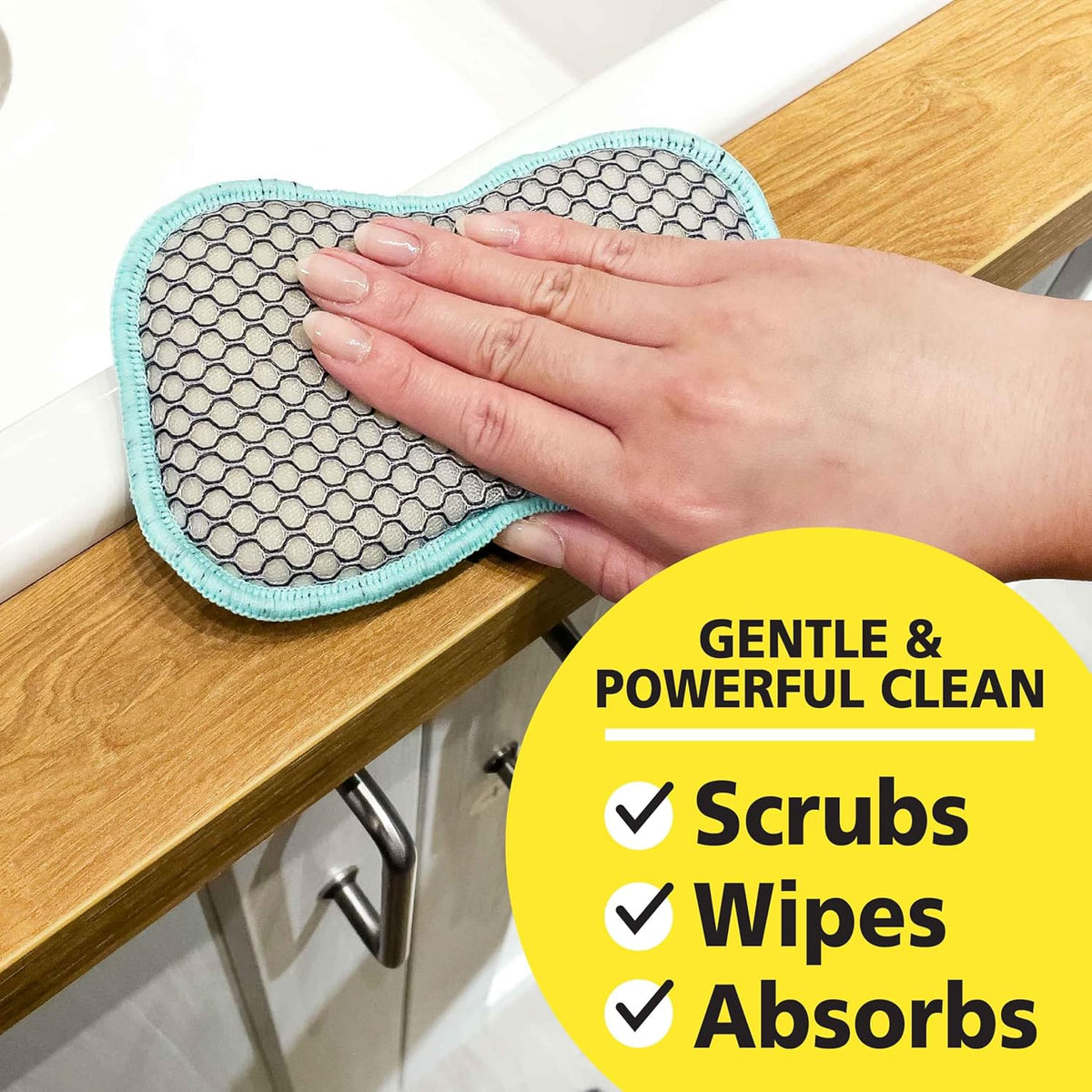 Soft-Scrub by Tuff-Scrub Scrub-N-Wipe Pad, Large, 6-Pack, Microfiber, Multi-Surface, Non-Scratch, Dual-Sided, Scrubber for Dishes, Sinks, Non-Stick Cookware, Machine Washable, Kitchen Sponge