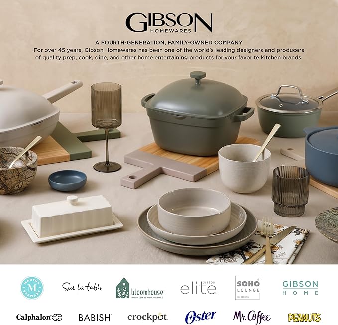 Gibson Elite Soho Lounge Round Reactive Glaze Stoneware Dinnerware Set, Service for 4 (16pc), Blue, Soho Round.