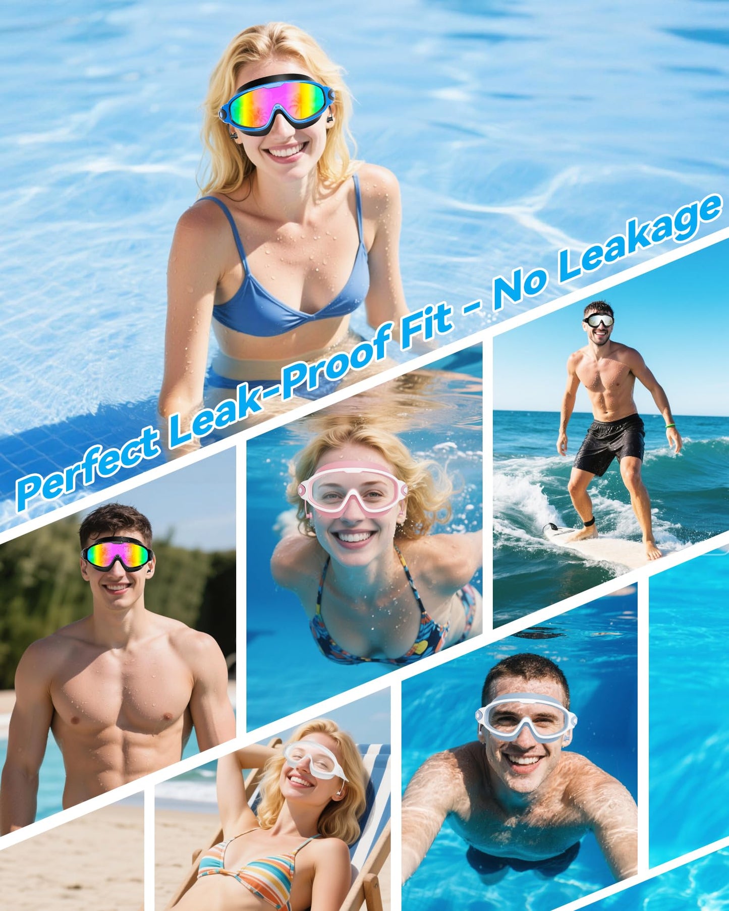 Aegend New Adult Wide View Swim Goggles, Anti-Fog/UV No Leak Swimming Goggles with Ear Plugs for Men & Women