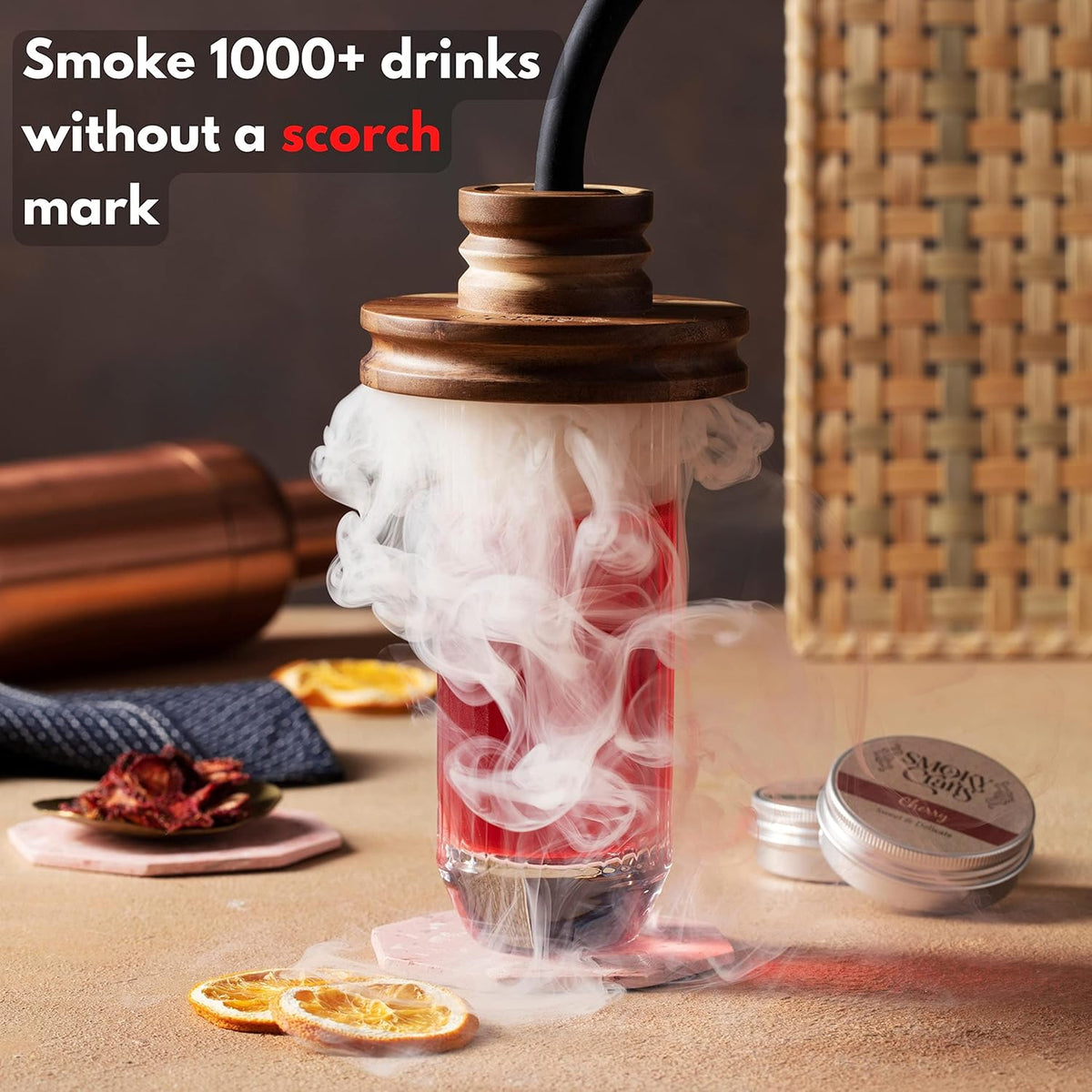 Acacia Whiskey Smoker Kit with Smoking Gun and Wood Chips (Apple & Cherry) - Drink Smoker Kit - Cocktail Smoke Set - Whiskey Gifts for Men (Torch Not Required)