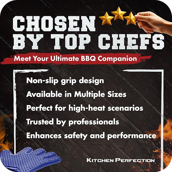 KITCHEN PERFECTION XL Silicone Smoker Oven Gloves-Extreme Heat Resistant BBQ Gloves-Handle Hot Food Right on Your Grill Fryer&Pit|Waterproof Grilling Cooking Baking Mitts|Superior Value Set+3 Bonuses