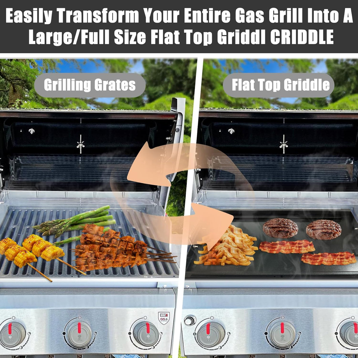 SafBbcue Full Size Griddle Inserts for Charbroil TRU-Infrared 463644220 463632320 463644220 Flat Top Griddle for Charbroil Grill Replacement Parts 463642316 466642416 G369-0030-W2, Carbon Steel