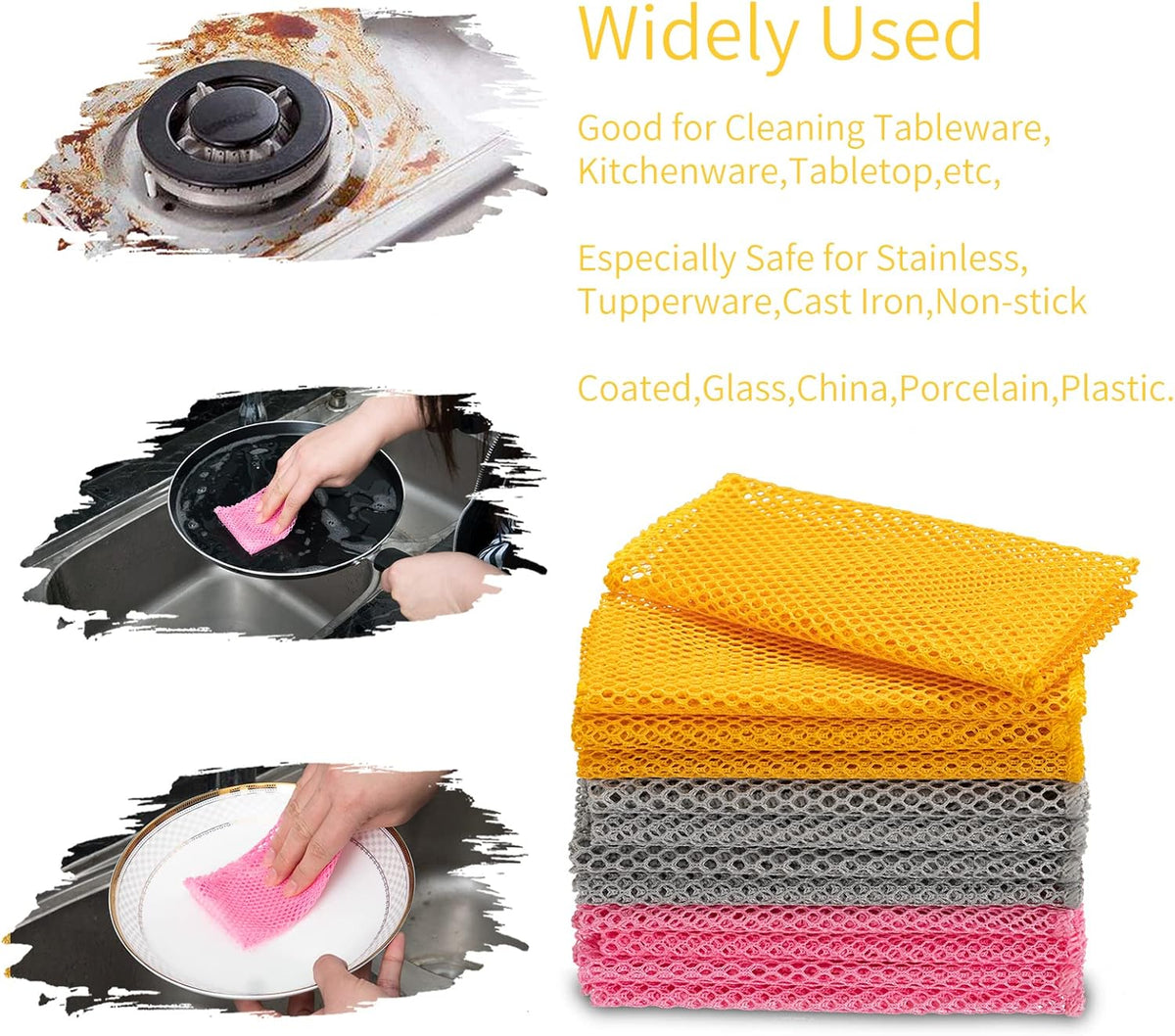 12Pcs Dish Wash Net,Innovative Mesh Cloth,Ultra Non-Scratch Dish Rags for Washing Dishes,100% No Odor/Quick Dry,Perfect Scrubber,Dish Sponges for Washing Dishes Yellow/Pink/Gray