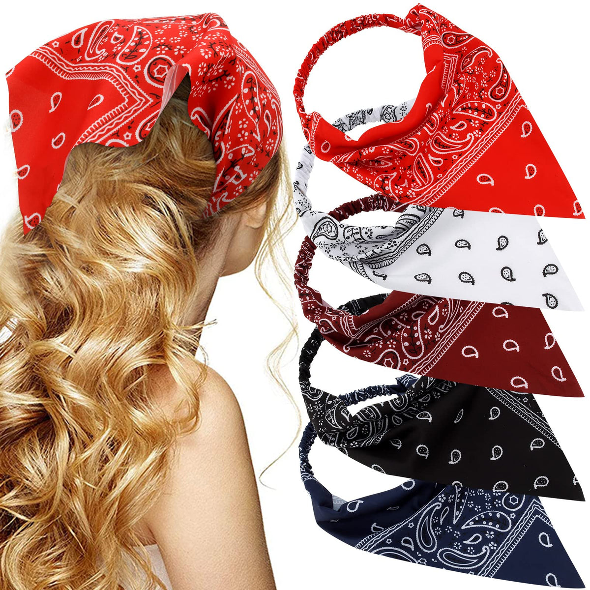 Tobatoba Hairband, 5 Pcs Bandanas For Women Elastic Headbands, Hair Kerchief Head Scarf, Non Slip Paisley Headbands Hair Accesso