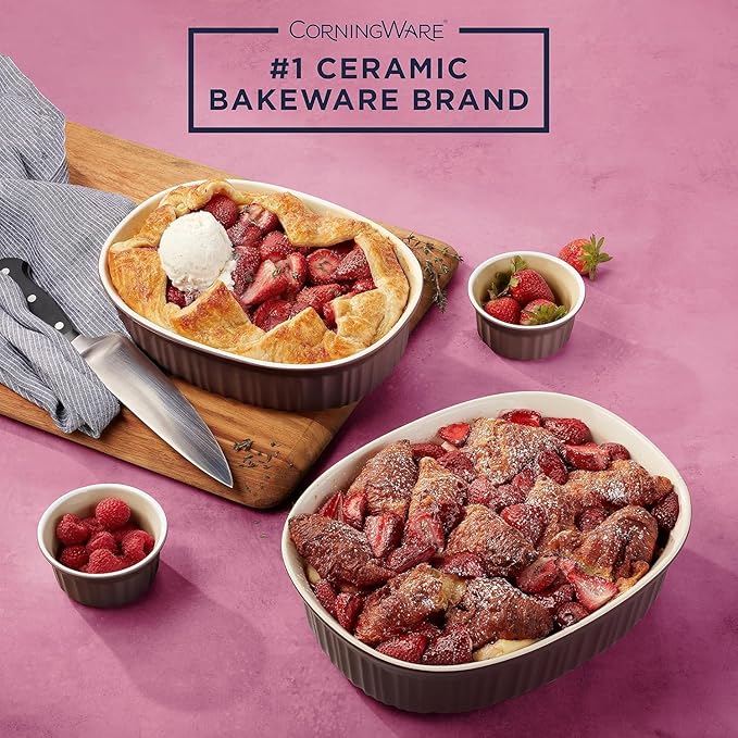 CorningWare Ceramic Bakeware Set with Lids Chip and Crack Resistant Stoneware Baking Dish, Microwave, Dishwasher, Oven, Freezer and Fridge Safe, 10-Piece French Cabernet