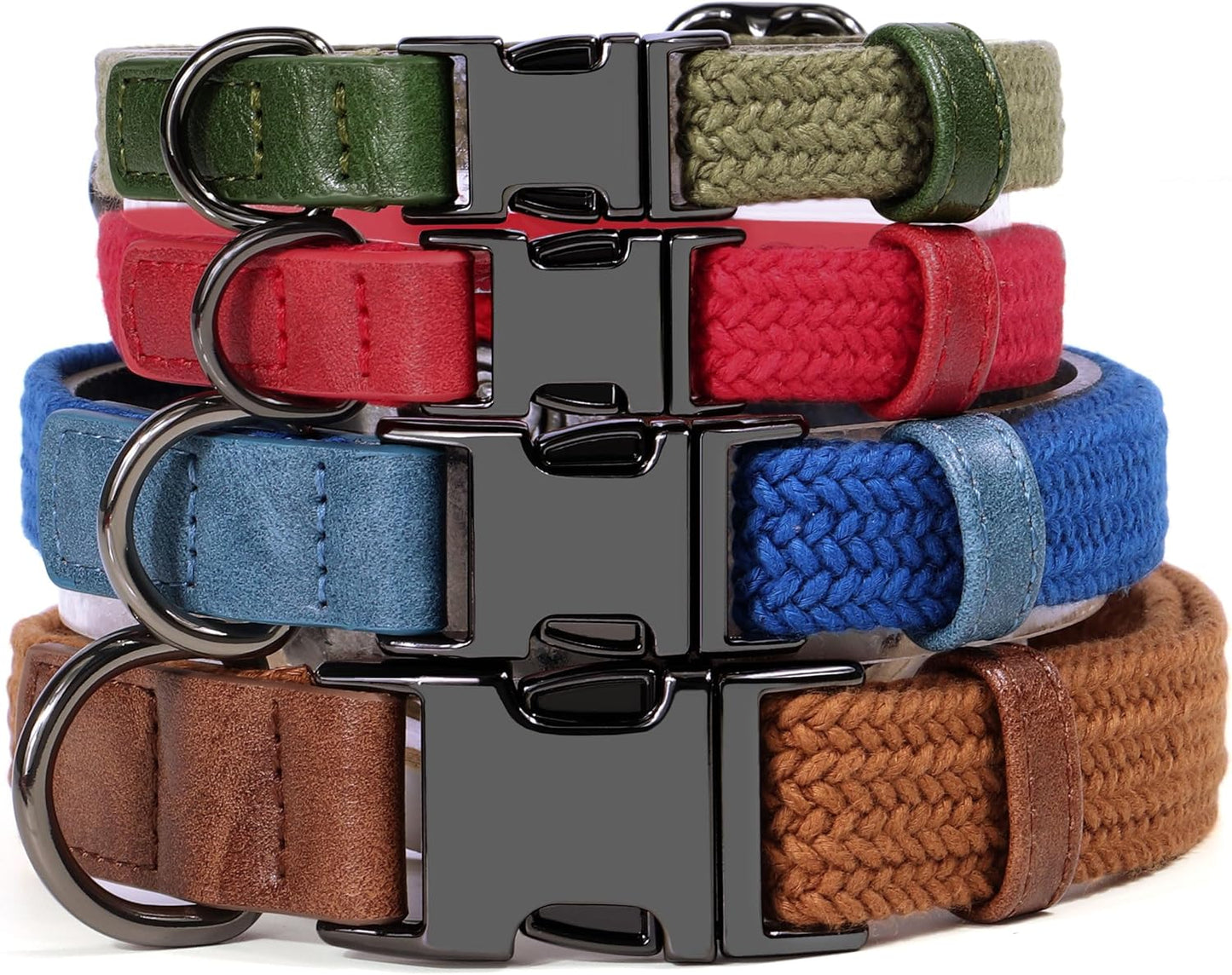 PET ARTIST Soft Cotton Dog Collar for Medium Dogs in Glamorous Red, Simple Dog Collar with Quick Release Metal Buckle & D Ring, M Size (13-21")