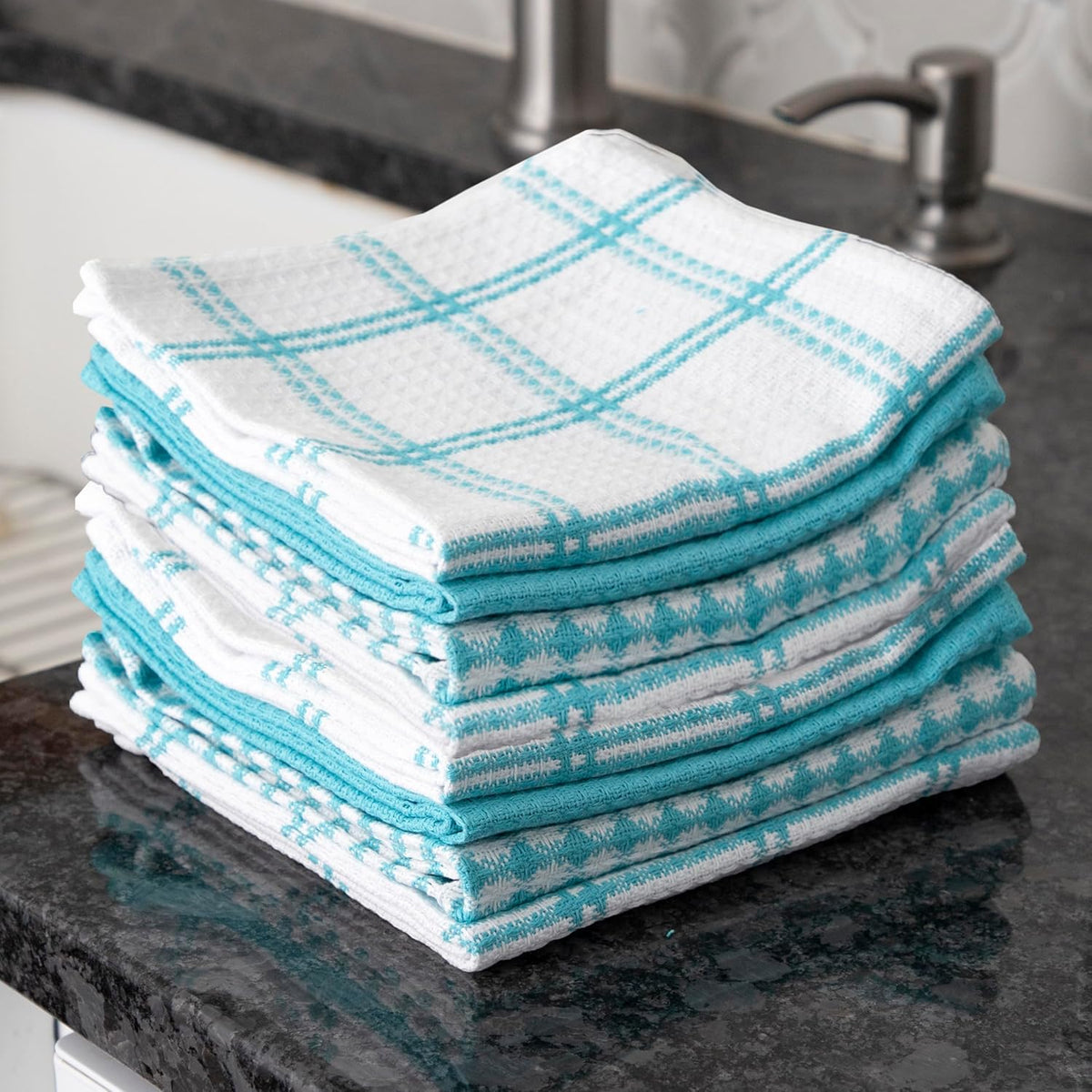 T-fal Premium Waffle Dish Cloths: Highly Absorbent, Super Soft Long Lasting - 100% Cotton, 12"x13" Towel for Cleaning & Drying, (8-Pack), Breeze