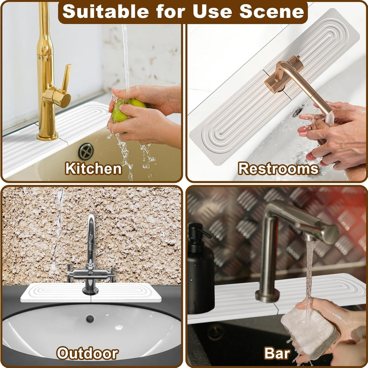 Faucet Mat for Kitchen Sink, Diatomite Super Absorbent Fast Drying Stone Sink Tray for Bathroom Kitchen Sink Splash Guard(Square White,23.6x3.9in)