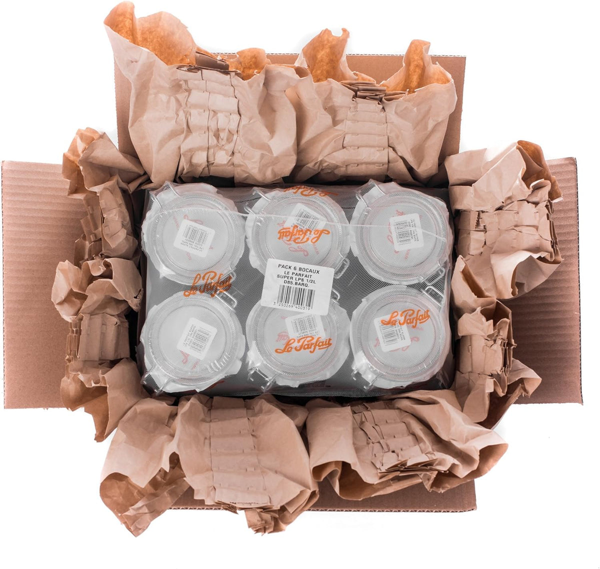 Le Parfait Super Jar, Canning Jars, 500mL French Glass Canning Jar w/Round Body, Glass Jars With Airtight Lid, Canning Jars Wide Mouth, Glass Jar w/Lid, Clear Jars, Clear Glass Jars (16oz/Pint, 6 pk)