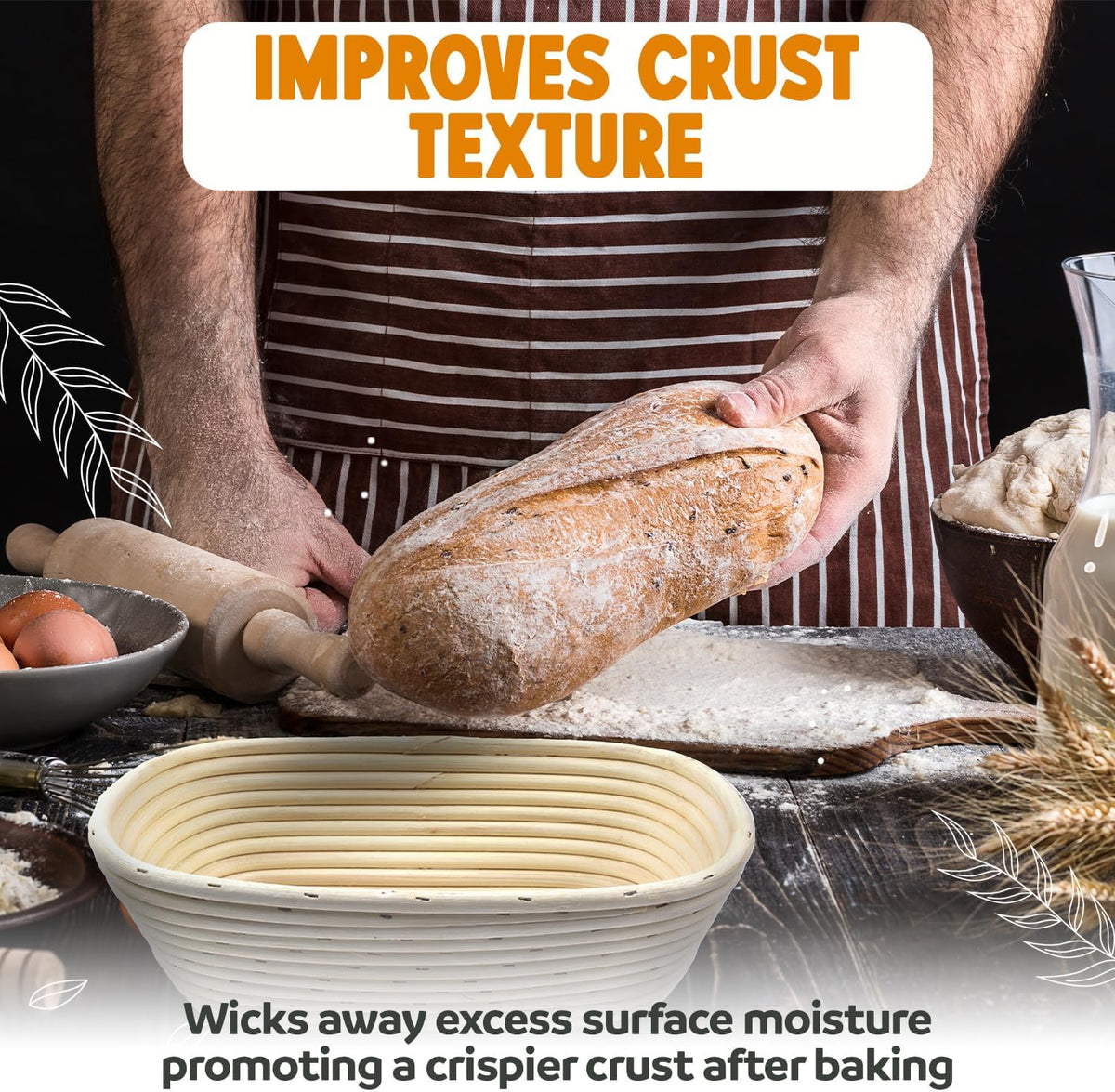 Banneton Bread Proofing Basket Sourdough Proofing Basket for Beginners & Professional Bakers, Handwoven Rattan Cane Bread Maker with Linen for Artisan Breads, 7 x 4 Inch, 0.5-Pound Round
