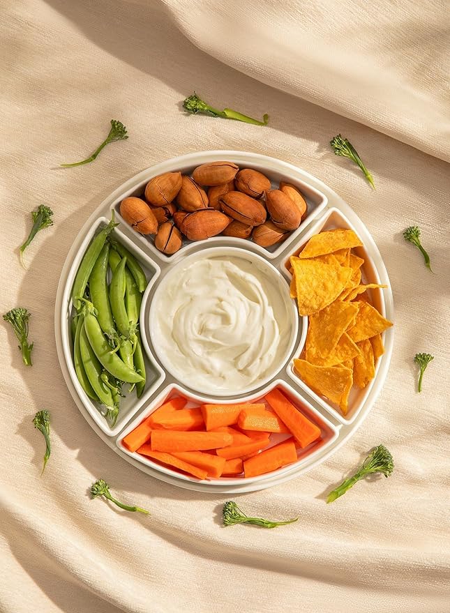 Sweese Porcelain Divided Serving Dishes, Relish Tray, Serving Bowls for Parties - Perfect for Chips and Dip, Veggies, Candy and Snacks, White