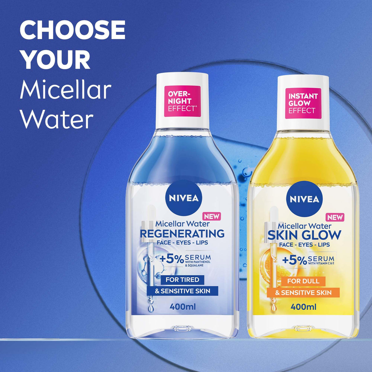 NIVEA Skin Glow Micellar Cleansing Water for Face Eyes Lashes – Gentle Daily Makeup Remover and Facial Cleanser with Vitamin C & E and Amino Acid Complex for Sensitive Skin, 13.5 fl. oz