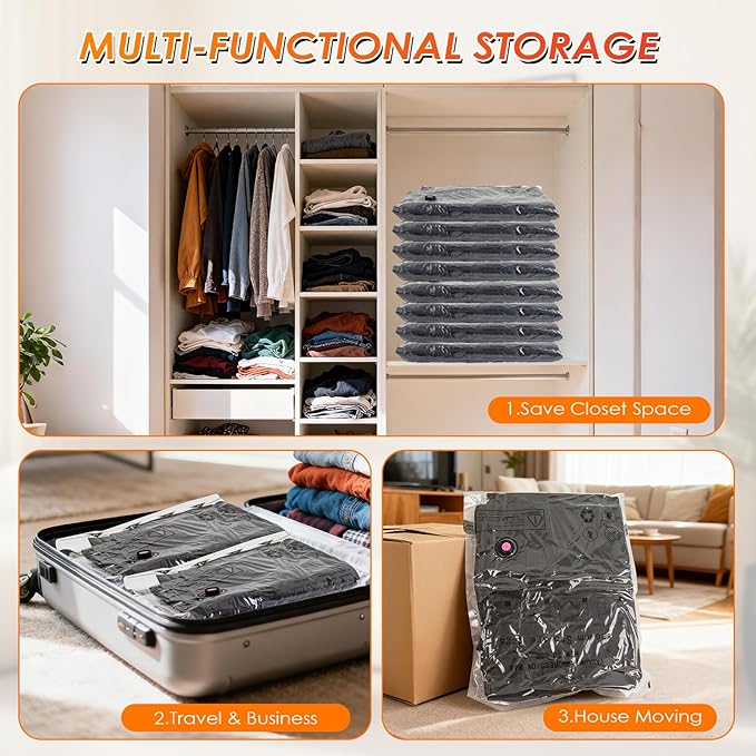 Fohil 9 Pack Vacuum Seal Bags with Electric Pump, Compression Packing Bag for Suitcase Luggage, Vacuum Seal Bag for Clothing Space Saver Bags for Clothes, Blanket, Duvets, Pillows