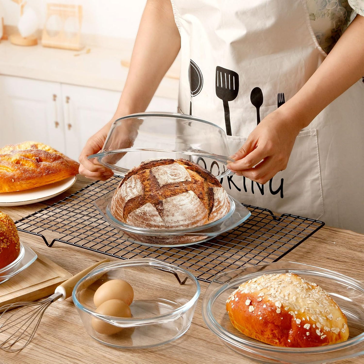 ZYER Round Glass Casserole Dish Set, 3 Sizes (0.65L, 1L, 1.4L) with Glass Lids