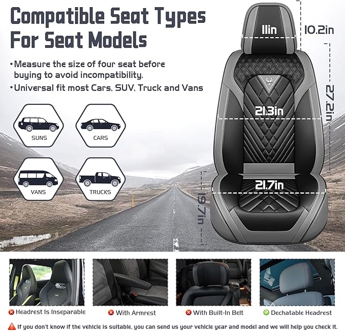Truck Seat Covers for Toyota Tacoma 2006-2026, Waterproof Premium Leather Full Coverage Car Seat Cover, Muscle Sport Style Auto Interior Seat Cover Sets (Front Set/Gray Black)