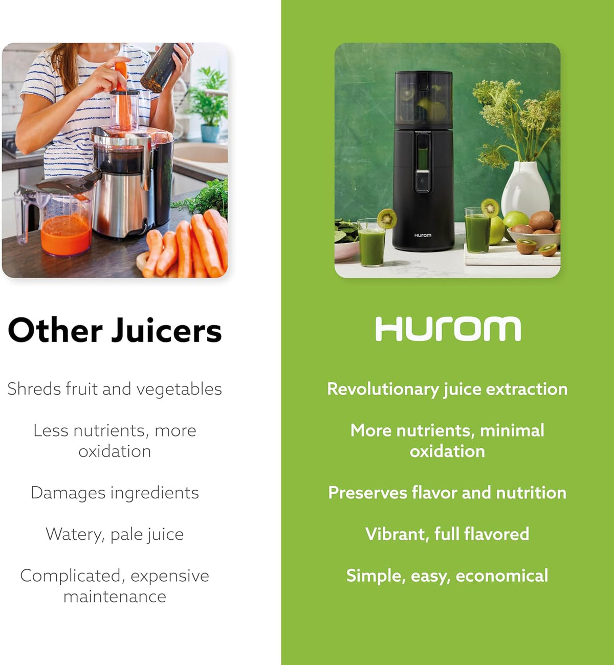 Hurom H400 Cold Press Juicer Machine, Award Winning Masticating Slow Juicer, Easy to Clean, Strainer & Hands Free with Self Feeding, Wide Mouth Hopper, Easy Assembly (Two-Tone Blue)