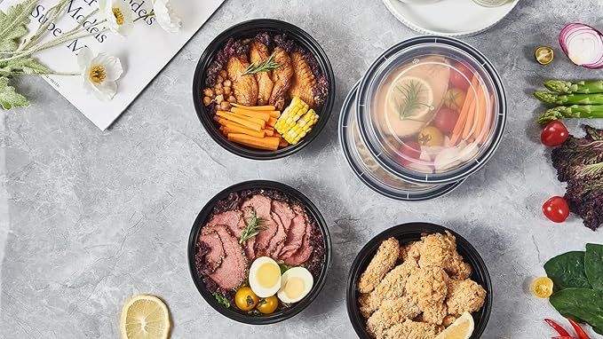 24 oz 50 ct Round Meal Prep Containers with Lids Plastic Food Storage Lunch Plan To Go Box Disposable Take Out Bowls BPA Free Durable Stackable Microwave Freezer Safe (Formerly FULING)