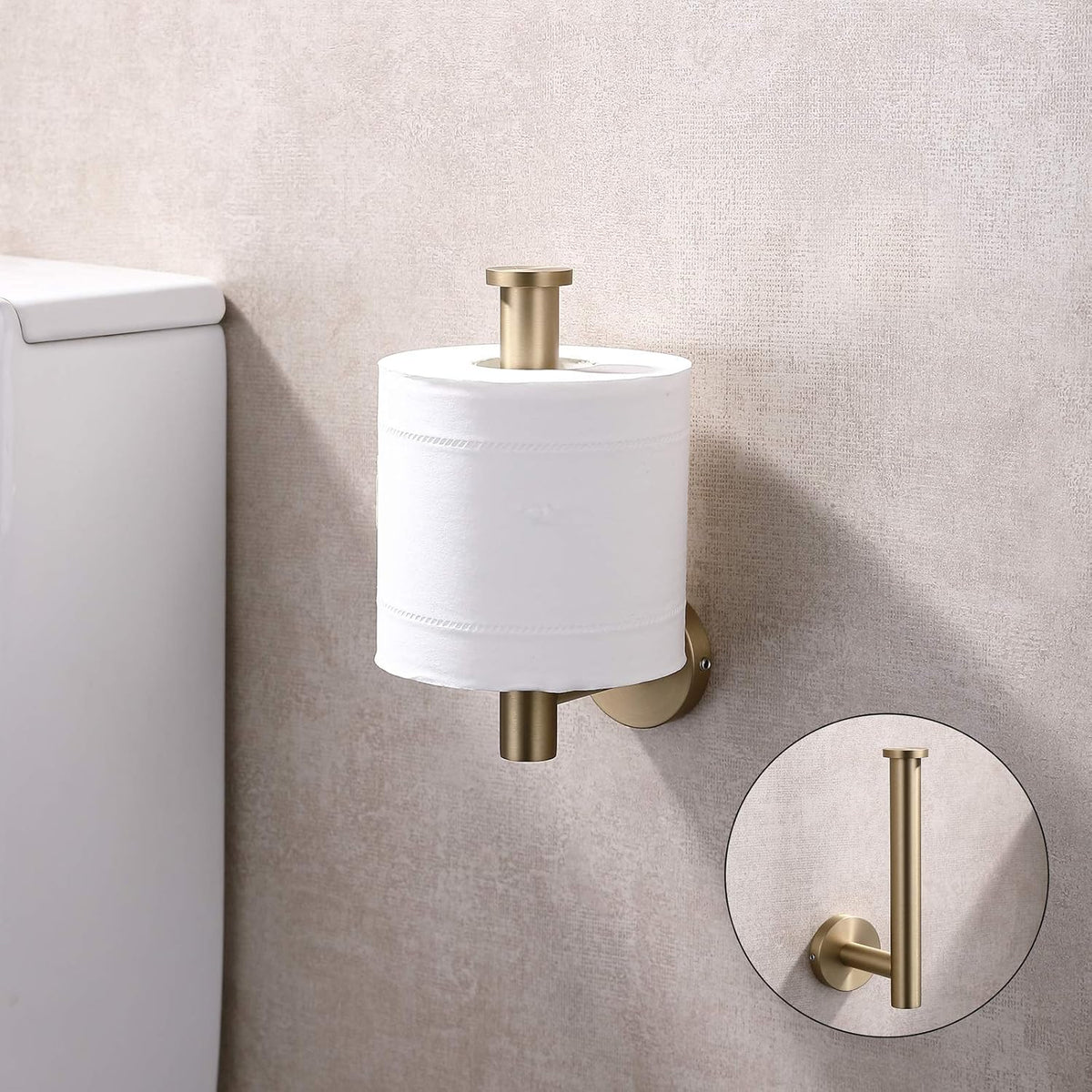 TASTOS Toilet Paper Holder SUS304 Stainless Steel Round Size Brushed Gold 2 Pack