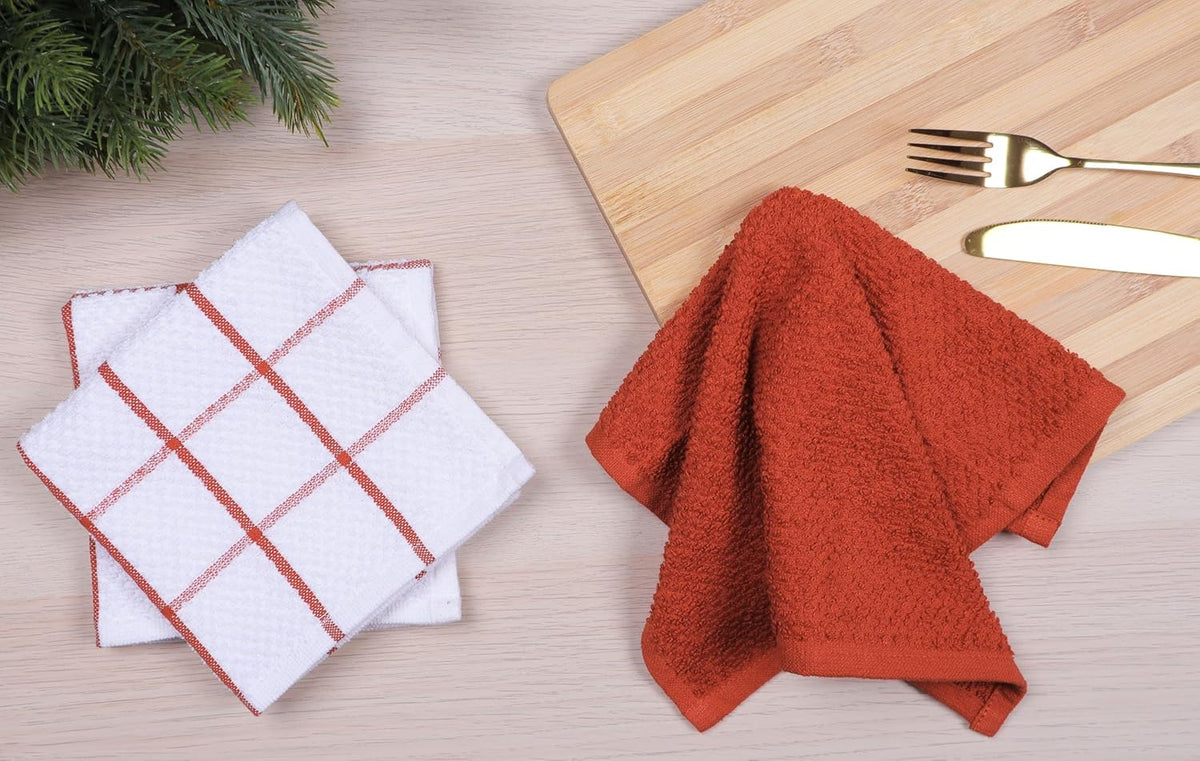 AMOUR INFINI Cotton Kitchen Dish Cloths Set of 8 – Highly Absorbent, Super Soft Premium Terry Cleaning Cloth (12"x12" Inch) Premium Dishcloths for Washing Dishes (Rust)