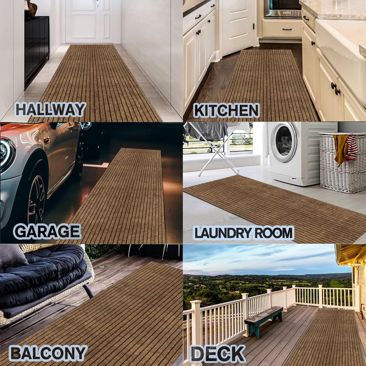 Custom Size Backed Non-Slip Area Rugs Runner, Easy Clean, Waterproof Runner Rugs for Hallway Entryway, Kitchen, Laundry, 4FT x 58FT, Brown Stripe