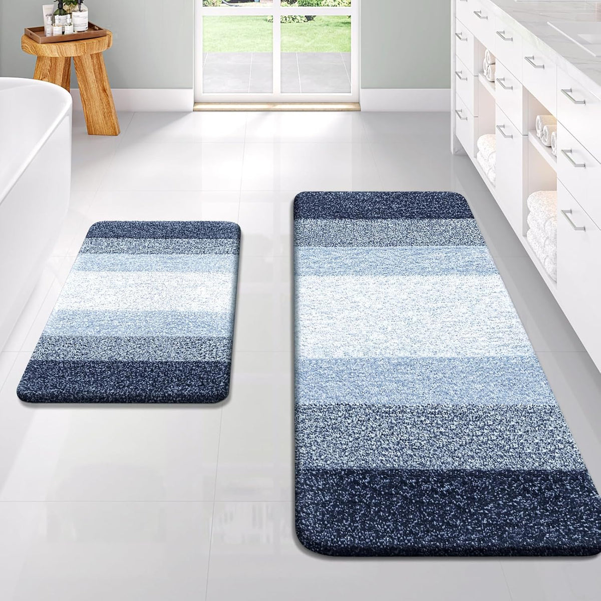 OLANLY Bathroom Runner Rugs 47x24, Extra Soft Absorbent Microfiber Bath Rugs, Rubber Backing, Quick Dry, Washable Bath Mats for Bathroom Floor, Tub and Shower, Home Decor Accessories, Navy Blue