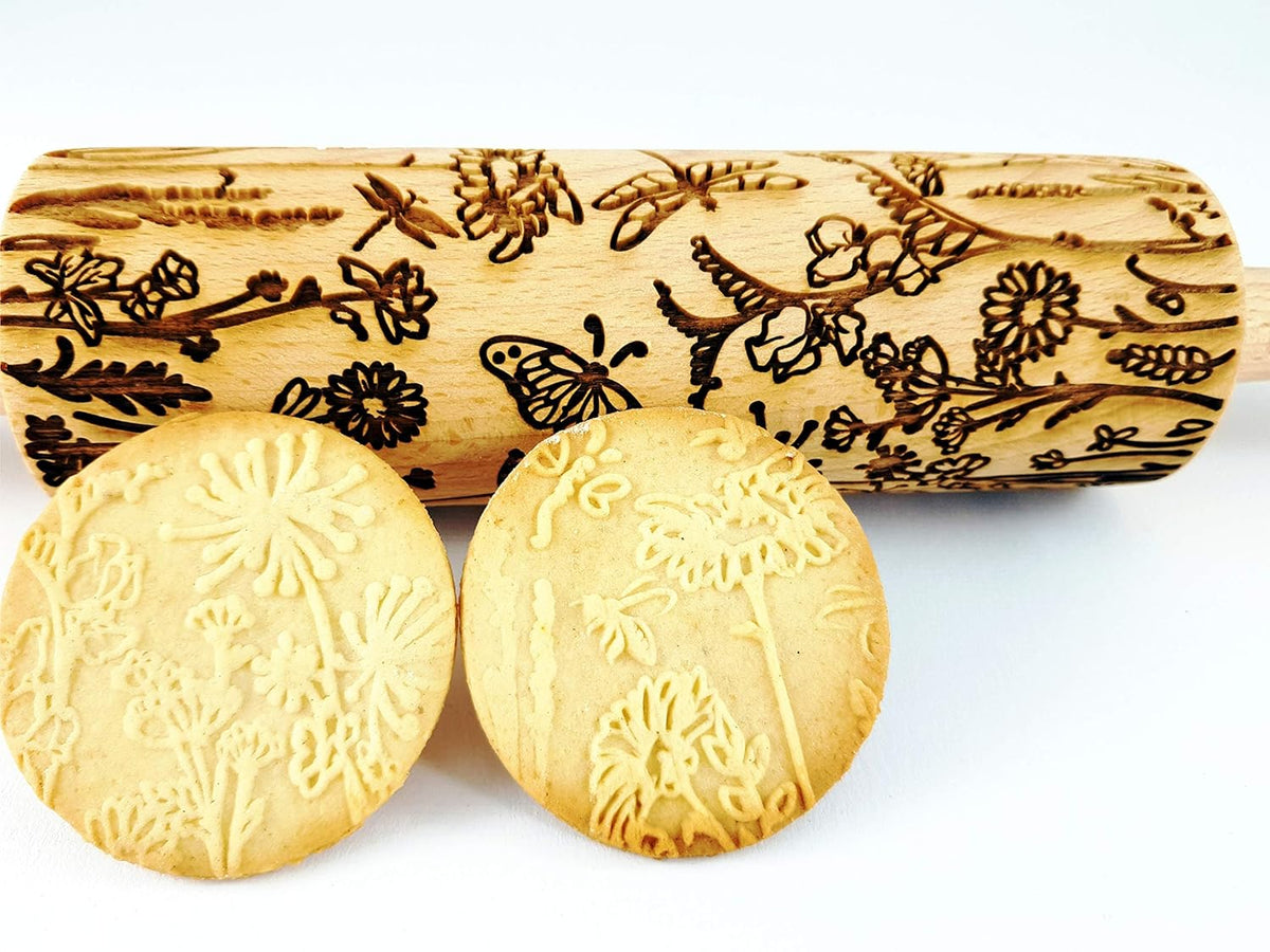 MEADOW Embossing Rolling Pin. Laser Engraved Rolling Pin for Pottery and Cookies by Algis Crafts
