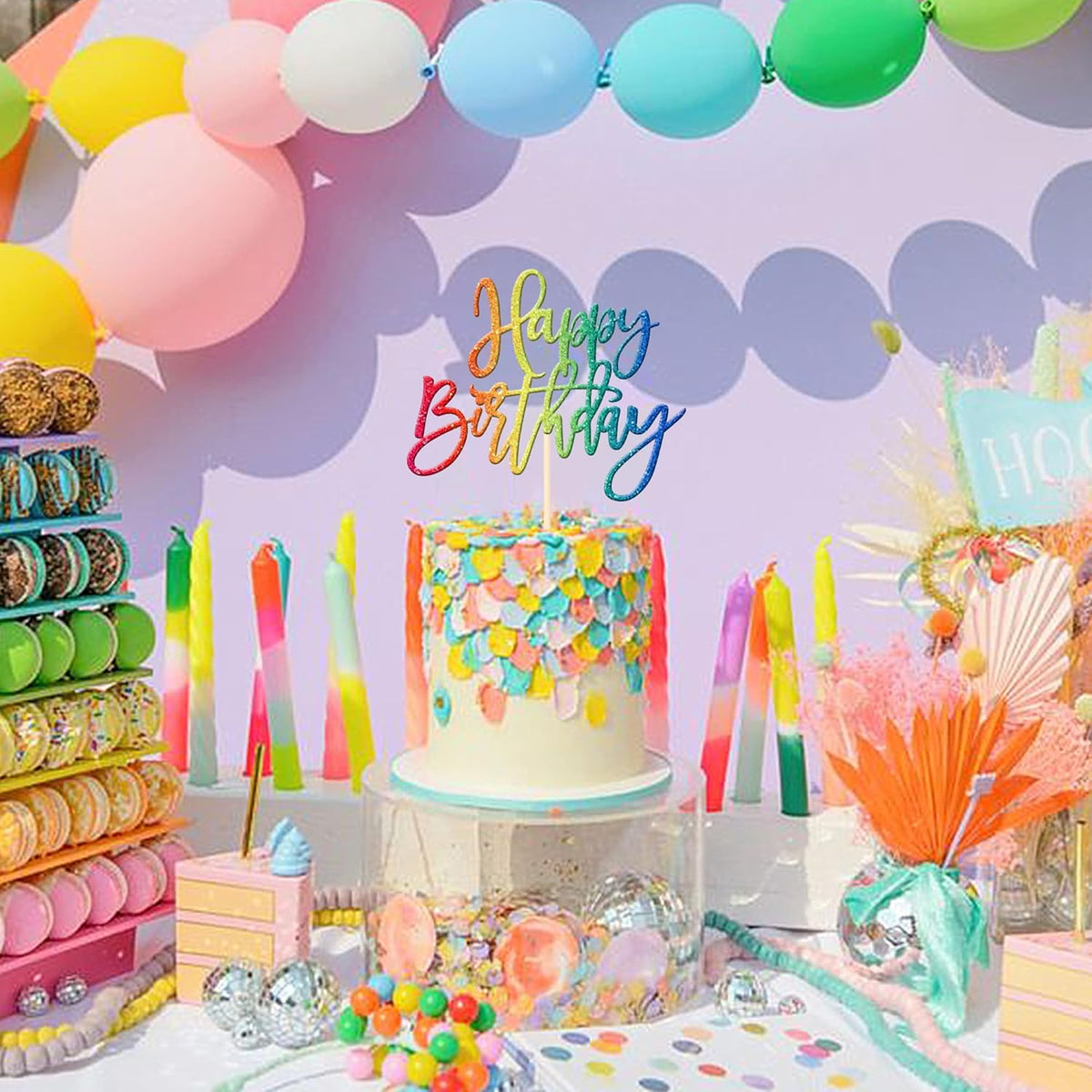 ZHUOWEISM 1 PCS Happy Birthday Cake Topper Glitter Happy Birthday Cake Pick for Celebrating Happy Birthday Anniversary Theme Party Cake Decorations Supplies Colorful