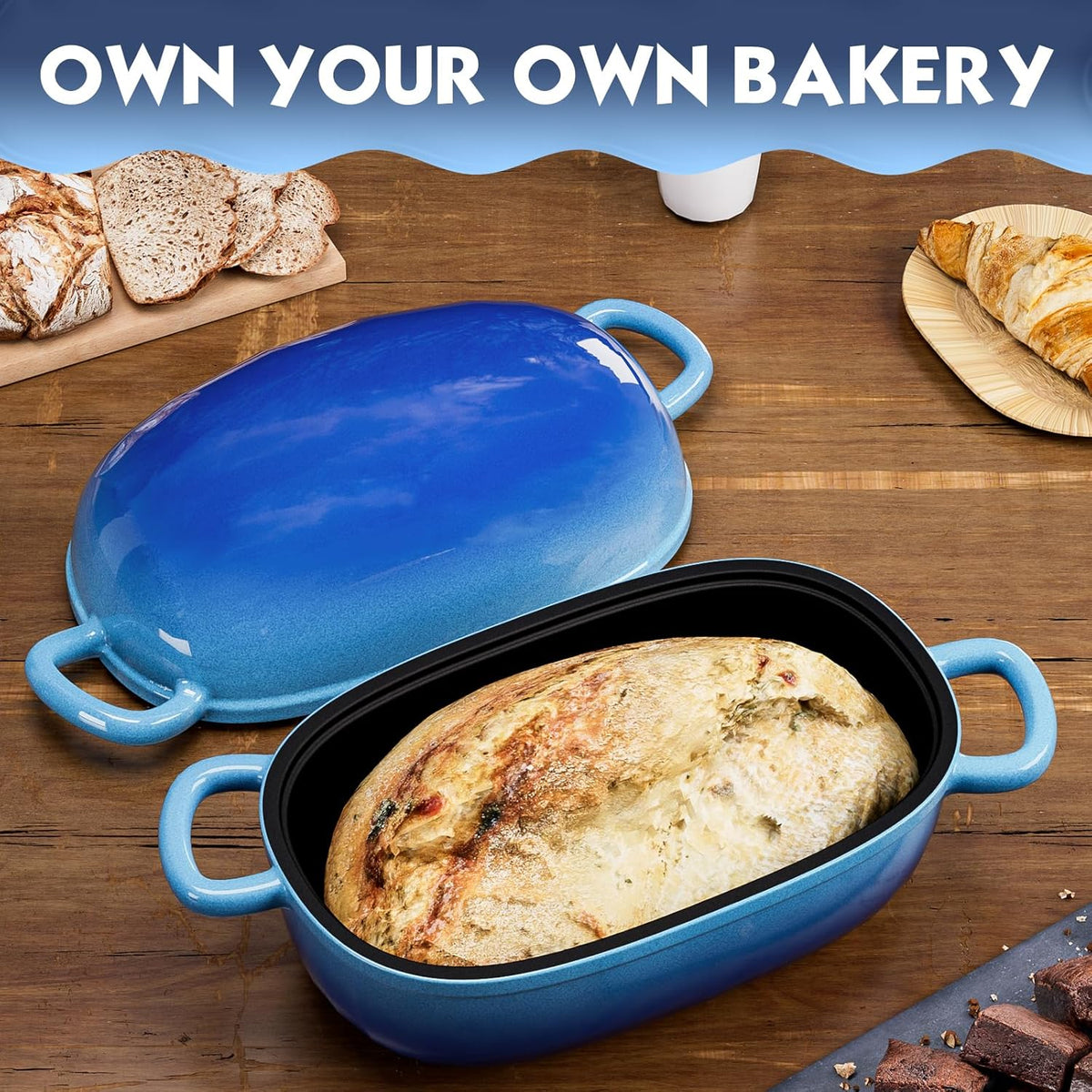 Dutch Oven for Bread Baking - 2.5QT Bread Pans for Homemade Bread Cast Iron Bread Pan With Banneton Bread Proofing Basket & Baking Supplies, Dutch Oven Loaf Pan with Lid for Homemade Breadmaking