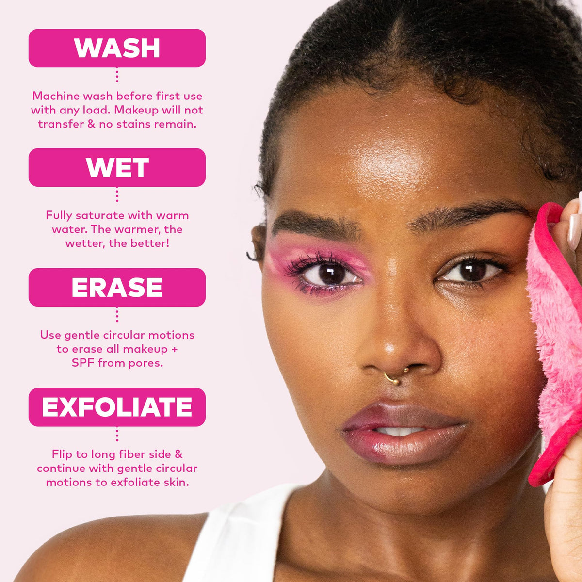 The Original MakeUp Eraser PRO, Effortlessly Remove All Makeup Using Only Water, Including Waterproof Mascara, Eyeliner, Foundation, Lipstick, Sunscreen,and More! Original Pink, 1ct.