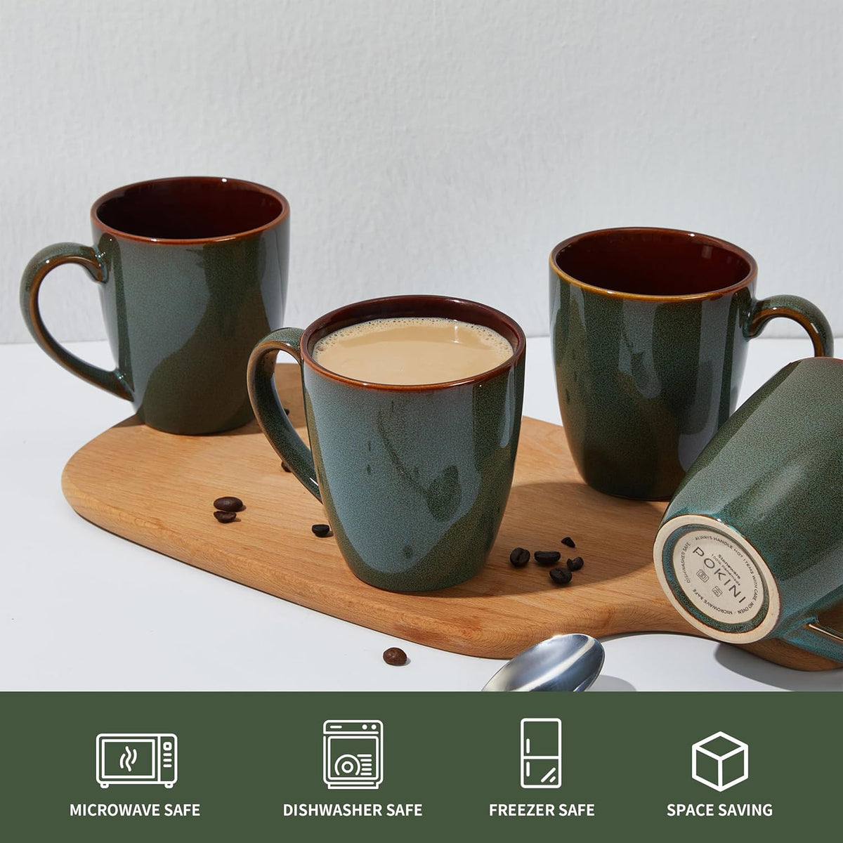 Coffee Mug 16 oz, Ceramic Coffee Mugs Set of 4, Reactive Glaze Mug for Latte/Tea/Cappuccino, Large Stackable Mug Set for Men, Women, Dad, Mom, Dishwasher & Microwave Safe, Brown Green